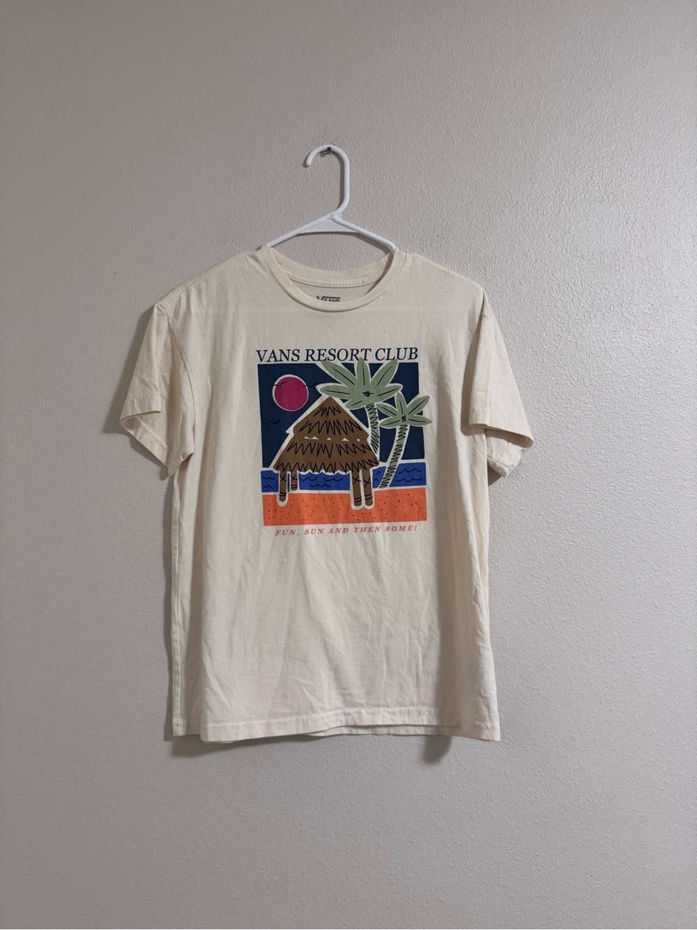 Vans Cream Graphic Tee with Tropical Hut Print - Men's